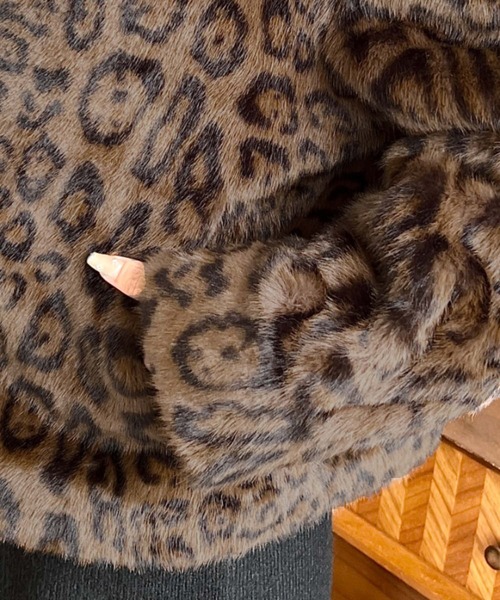 スタンドカラーレオパード柄ファーブルゾン（ブルゾン）｜LOULOU