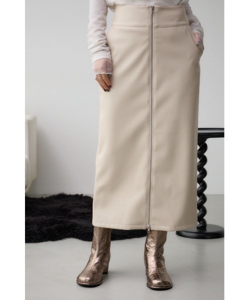 AZUL by moussy(アズールバイマウジー)の「フェイクレザーZIPタイトスカート(スカート・レディース・ライトベージュ/ブラック・MEDIUM/SMALL)」の1枚目の写真