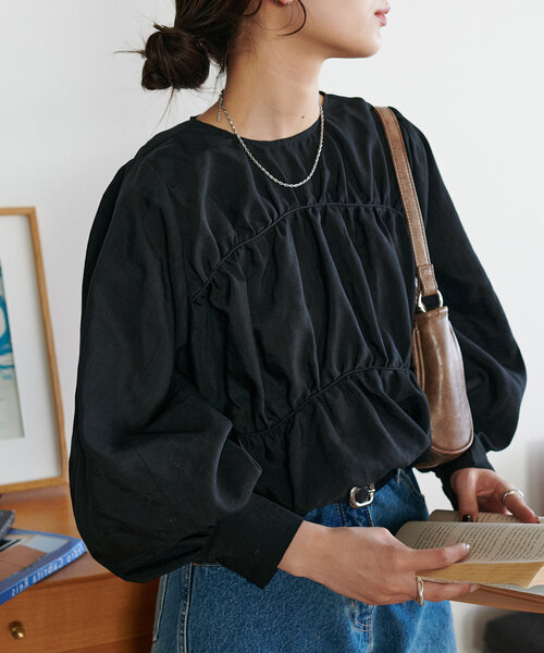 シャツ ブラウス シアー裾ドロストギャザーシャツ レディース シャツ ブラウス シアー裾ドロストギャザーシャツ レディース