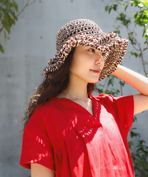 Ray BEAMS(レイビームス)の「【別注】Casselini / ぺーパー フリンジ ハット(ハット・レディース・パープル/ナチュラル・ONE SIZE)」の1枚目の写真