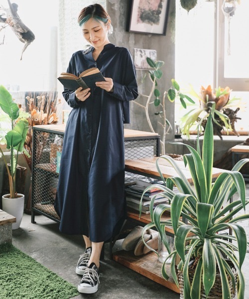 Bou Jeloud（ブージュルード）の「【はあちゅう×BouJeloud】２wayバックフレアシャツワンピース（シャツワンピース・レディース・ネイビー/ベージュ・FREE）」の6枚目の写真