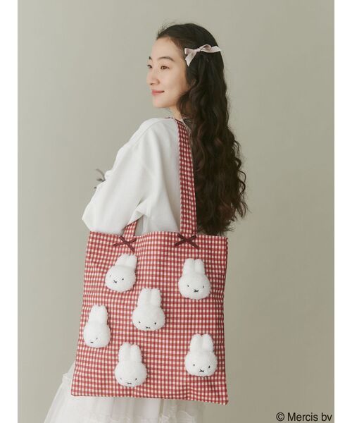 merry jenny（メリージェニー）の「ギンガムもこもこmiffyトート　/　ギンガムもこもこミッフィートート（トートバッグ・レディース・ブラック/ブルー/レッド・FREE）」の6枚目の写真