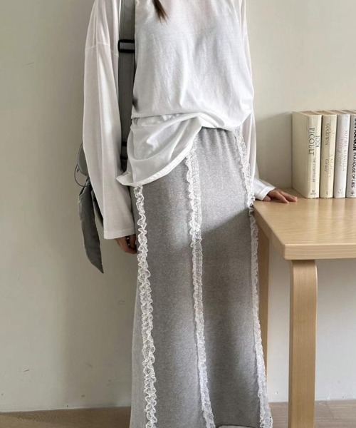 Teem Store(チームストア)の「フリルレース スウェットロングスカート(スカート・レディース・グレー/ブラック・F)」の19枚目の写真