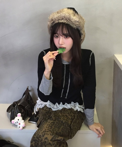 Judin(ジュディン)の「配色ニットトップス【JD】(ニット/セーター・レディース・ブラック・FREE)」の5枚目の写真