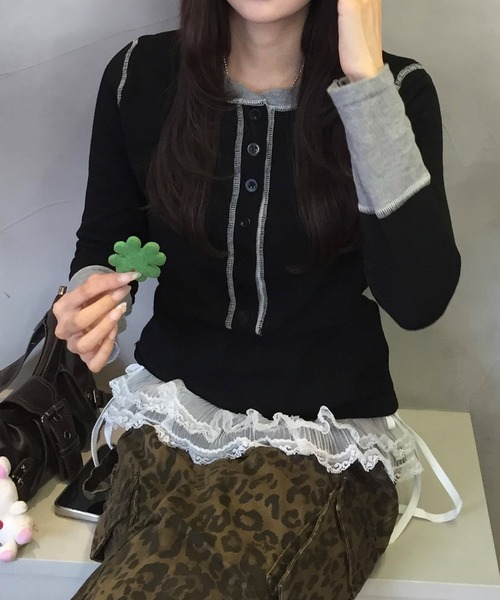 Judin(ジュディン)の「配色ニットトップス【JD】(ニット/セーター・レディース・ブラック・FREE)」の8枚目の写真