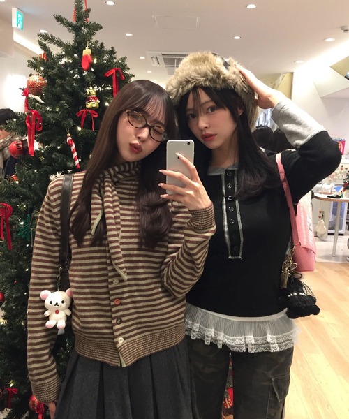 Judin(ジュディン)の「配色ニットトップス【JD】(ニット/セーター・レディース・ブラック・FREE)」の16枚目の写真