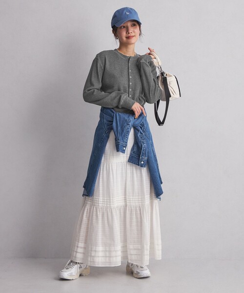 green label relaxing（グリーンレーベルリラクシング）の「＜at ease＞ヘンリーネック ワッフル プルオーバー カットソー（Tシャツ/カットソー・レディース・ダークグレー/ナチュラル/オフホワイト/ダークブラウン・FREE）」の8枚目の写真