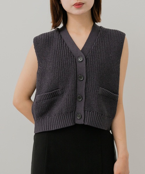 ENFOLD　クロップド　ニットベスト　グレー ENFOLD クロップド ニットベスト グレー