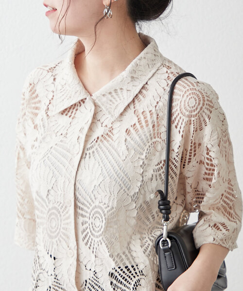 NAO(ナオ)の「【春夏トレンドキーワード/lace】ショート丈レースシャツ(シャツ/ブラウス・レディース・ブラック/オフホワイト/アイボリー・FREE)」の12枚目の写真