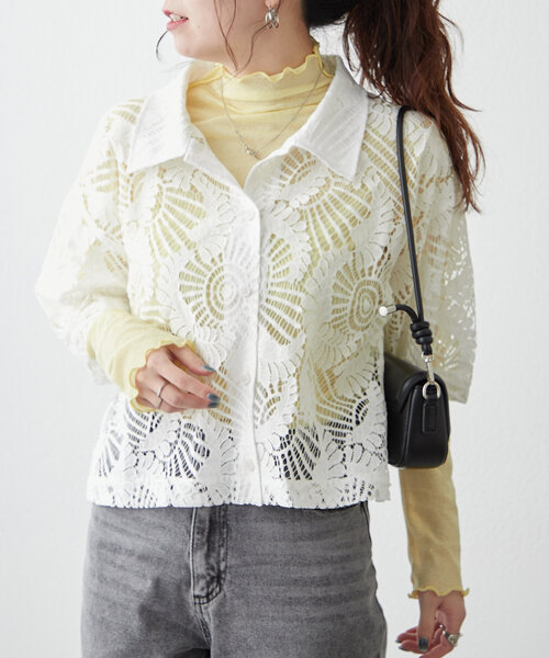 レースシャツ 春夏トレンドキーワード/lace】ショート丈レースシャツ（シャツ