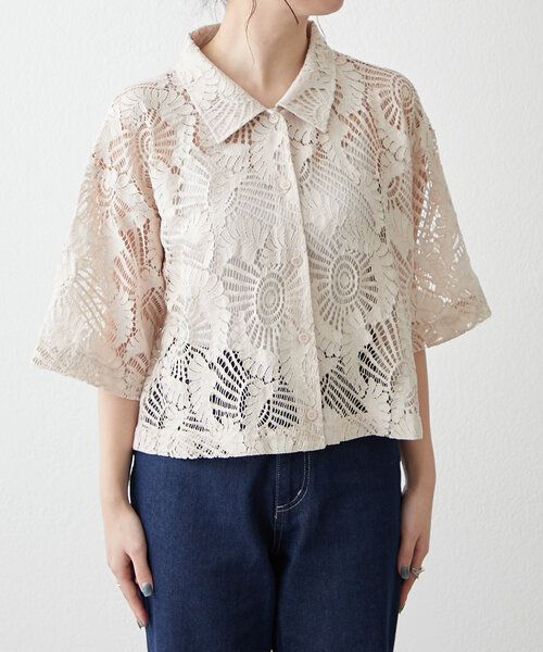 レースシャツ セール】【春夏トレンドキーワード/lace】ショート丈レース