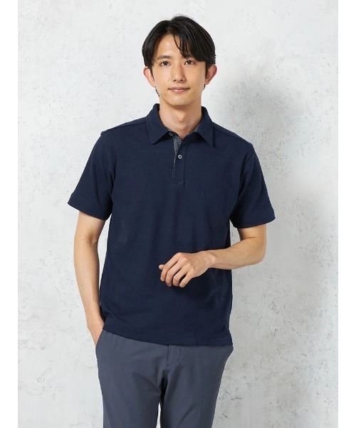 RUCKEN BACCHAR】半袖 ポロシャツ パネル織柄 カジュアルインナー 春夏