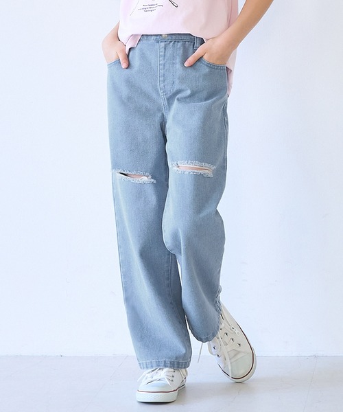 キッズ ダメージ加工デニムロングパンツ（デニムパンツ）｜coca（coca 