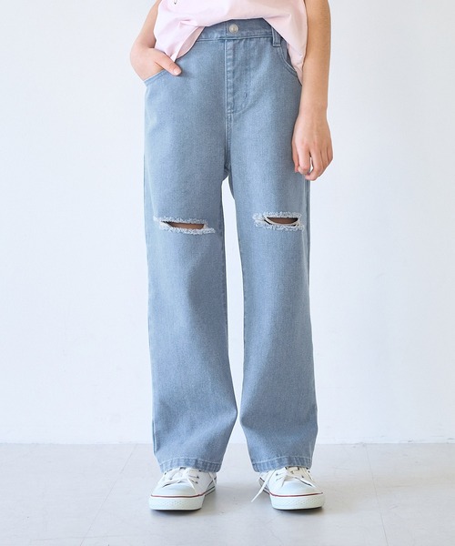 coca(coca)(コカ)の「【WEB限定セール】キッズ ダメージ加工デニムロングパンツ(デニムパンツ・キッズ・ブラック/ライトブルー・120/130/140/150)」の4枚目の写真