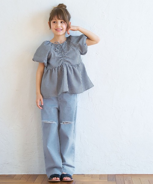 coca(coca)(コカ)の「【WEB限定セール】キッズ ダメージ加工デニムロングパンツ(デニムパンツ・キッズ・ブラック/ライトブルー・120/130/140/150)」の7枚目の写真