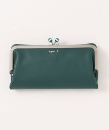 新品 アニエスベー agnes b. 長財布 グリーン 財布 RAW03-02 長財布 ロングウォレット がま口 レザー ロゴ プリント 緑