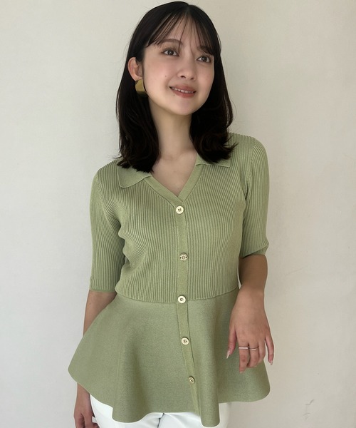 アニュアンス anuans ペプラムニットトップス （PISTACHIO GREEN