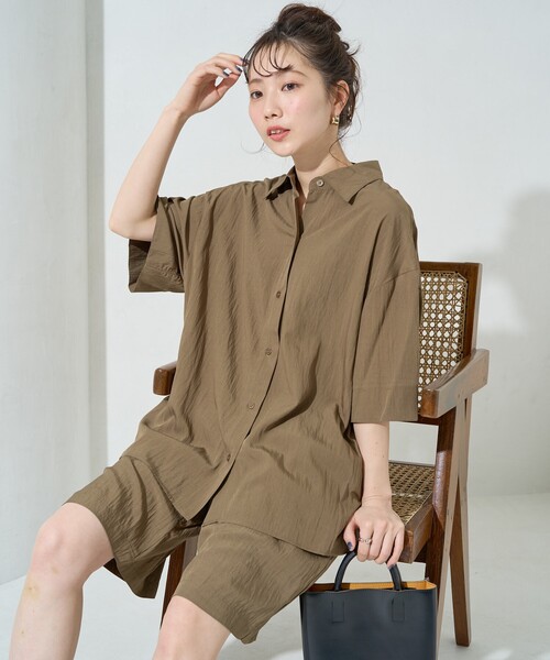 FREAK'S STORE(フリークスストア)の「限定展開 ワッシャー加工 半袖 シャツ ショーツ セットアップ(その他パンツ・レディース・ブラック/ネイビー/ブラウン/ナチュラル・SMALL/MEDIUM)」の22枚目の写真