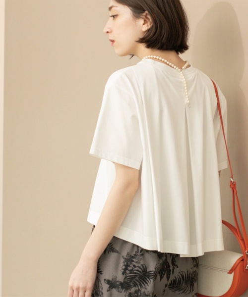 tシャツ クルーネックバックフレアTシャツ-手洗い可- レディース セール】バックフレアショートTシャツ【洗濯機洗い可】（Tシャツ