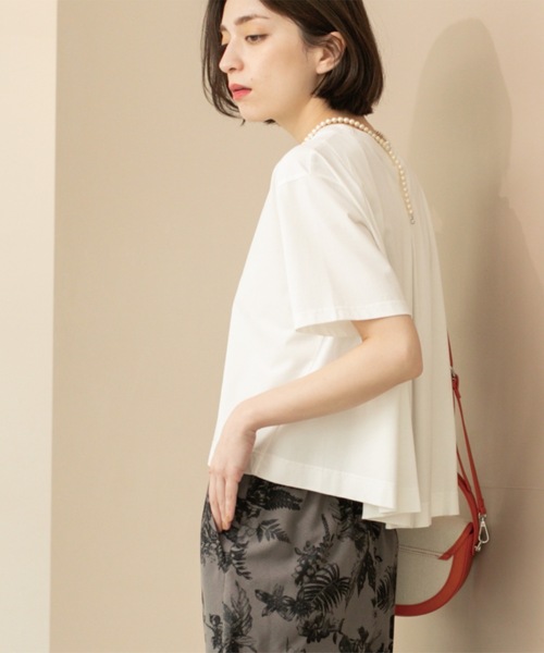 yori ソリッドバックフレアTee yori バックフレアオーバーカットソー フリル裾 半袖Tシャツ ブラック