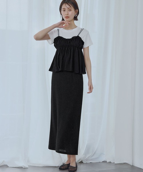 Ampirula(アンピルーラ)の「シフォンキャミセットTシャツ セット(Tシャツ/カットソー・レディース・ブラック系/アイボリー/ホワイト系/ブラック・FREE)」の5枚目の写真