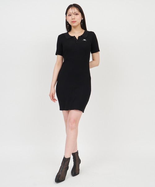 ROYAL PARTY(ロイヤルパーティー)の「ポロ衿ロゴ刺しゅうニットミニワンピース(ワンピース・レディース・レッド/ブラック/マルチ/ネイビー・FREE)」の18枚目の写真