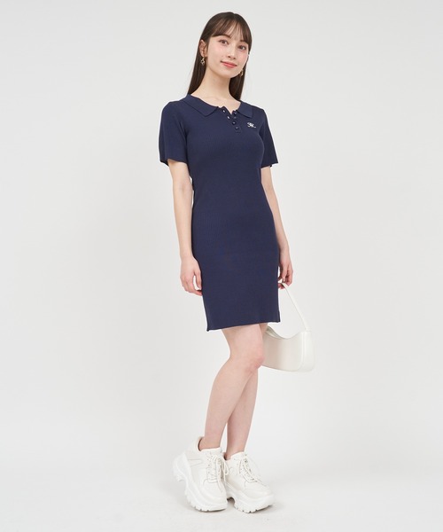 ROYAL PARTY(ロイヤルパーティー)の「ポロ衿ロゴ刺しゅうニットミニワンピース(ワンピース・レディース・レッド/ブラック/マルチ/ネイビー・FREE)」の16枚目の写真