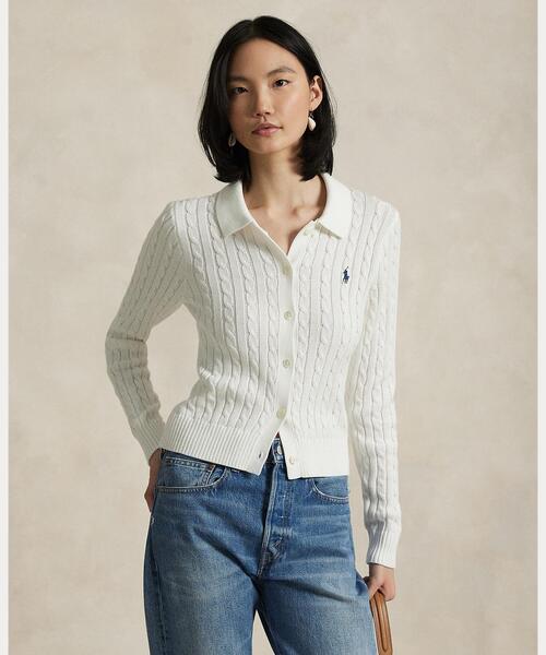 POLO RALPH LAUREN(ポロ ラルフ ローレン)の「ケーブルニット コットン カーディガン(カーディガン/ボレロ・レディース・ホワイト・S/XS/L/M/XXS)」の1枚目の写真