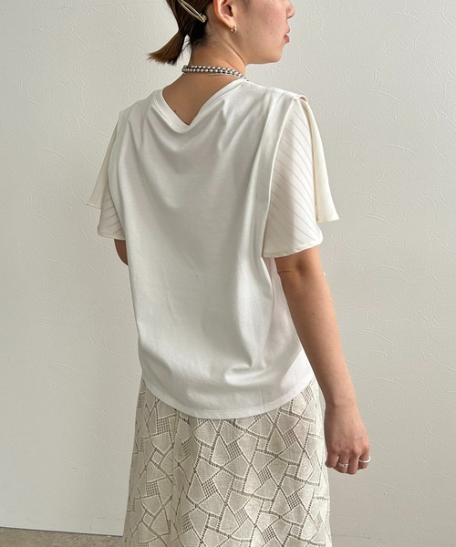 LHELBIE(レルビエ)の「フレア袖ドッキングトップス(Tシャツ/カットソー・レディース・ネイビー/ブラック/オフホワイト・M)」の13枚目の写真