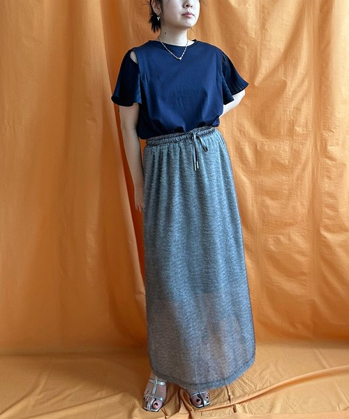 LHELBIE(レルビエ)の「フレア袖ドッキングトップス(Tシャツ/カットソー・レディース・ネイビー/ブラック/オフホワイト・M)」の15枚目の写真
