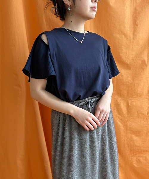 LHELBIE(レルビエ)の「フレア袖ドッキングトップス(Tシャツ/カットソー・レディース・ネイビー/ブラック/オフホワイト・M)」の22枚目の写真