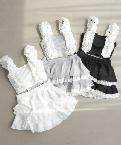 セール】swimwear/フリルタンク+ティアードミニ/3点セット（水着