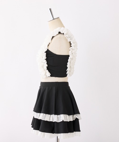 NICE CLAUP ナイスクラップ　フリル付き水着セット ブラック/ホワイト Petite by NICE CLAUP(プチ バイ ナイスクラップ) フリル