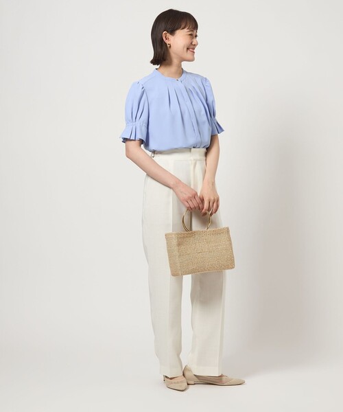「green label relaxing」 半袖ブラウス SHORT ホワイト レディース 新品 green label relaxing 袖タックショートスリーブブラウス