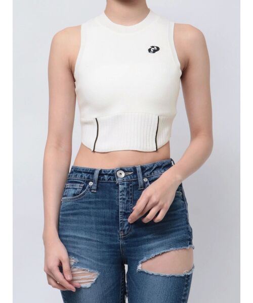 GYDA（ジェイダ）の「プチハイコルセットデザインニットトップス（ニット/セーター・レディース・オフホワイト/ブラック/ピンク・FREE）」の2枚目の写真