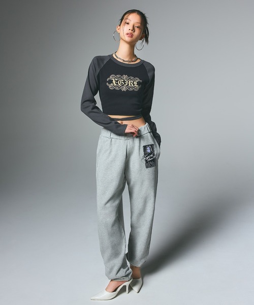 パンツ X-girl MESSAGE AND FACE FADED SWEAT PANT セール】MESSAGE AND FACE PATCH FADED SWEAT PANTS（スウェット