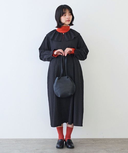 bulle de savon（ビュルデサボン）の「△キュプラ ルナファー ドットプリント ケープ衿ワンピース（ワンピース・レディース・ドット・FREE）」の2枚目の写真