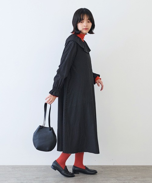 bulle de savon（ビュルデサボン）の「△キュプラ ルナファー ドットプリント ケープ衿ワンピース（ワンピース・レディース・ドット・FREE）」の3枚目の写真