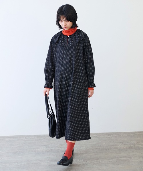 bulle de savon（ビュルデサボン）の「△キュプラ ルナファー ドットプリント ケープ衿ワンピース（ワンピース・レディース・ドット・FREE）」の8枚目の写真