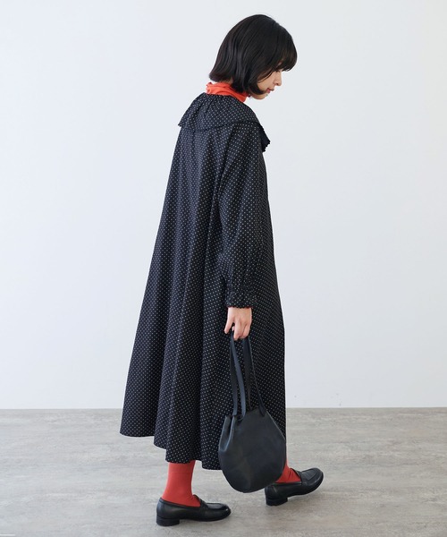 bulle de savon（ビュルデサボン）の「△キュプラ ルナファー ドットプリント ケープ衿ワンピース（ワンピース・レディース・ドット・FREE）」の9枚目の写真