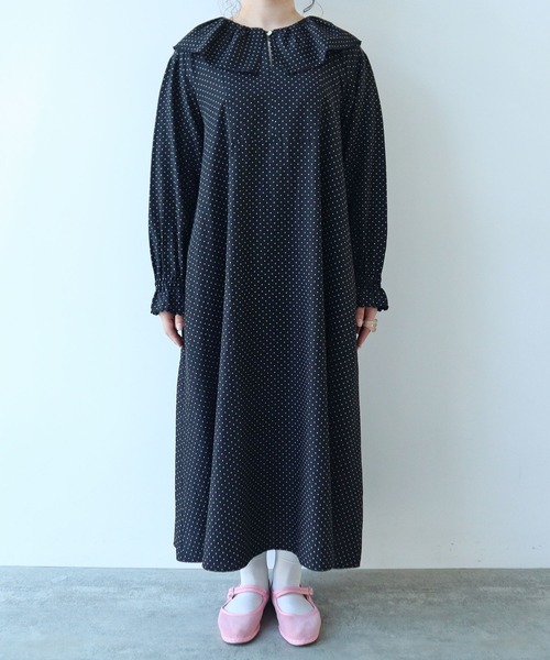 bulle de savon（ビュルデサボン）の「△キュプラ ルナファー ドットプリント ケープ衿ワンピース（ワンピース・レディース・ドット・FREE）」の10枚目の写真