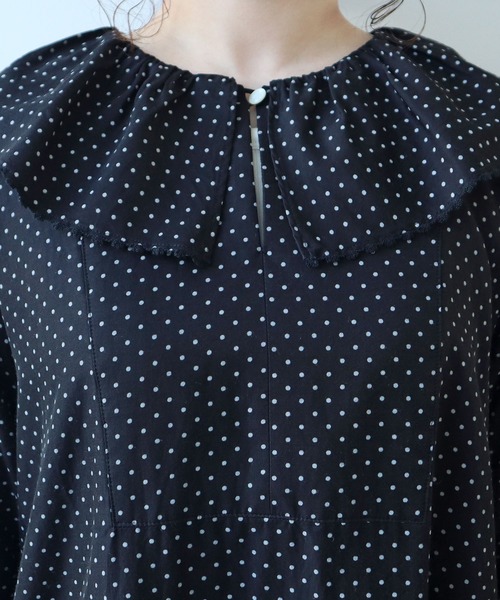bulle de savon（ビュルデサボン）の「△キュプラ ルナファー ドットプリント ケープ衿ワンピース（ワンピース・レディース・ドット・FREE）」の13枚目の写真