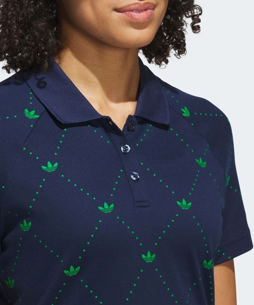adidas(アディダス)の「オリジナルスゴルフ モノグラム 半袖シャツ【adidas Golf/アディダスゴルフ】(ポロシャツ・レディース・ピンク/ライトブルー/ホワイト×グリーン/ネイビー/ダークブラウン・LARGE/MEDIUM/SMALL/X-LARGE/XX-LARGE/X-SMALL)」の14枚目の写真