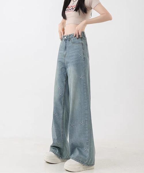 gossip！ロサンゼルス（ゴシップロサンゼルス）の「ステッチデザイン ワイドレッグデニム（デニムパンツ・レディース・ブルー・M/L/S）」の8枚目の写真