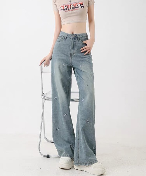 gossip！ロサンゼルス（ゴシップロサンゼルス）の「ステッチデザイン ワイドレッグデニム（デニムパンツ・レディース・ブルー・M/L/S）」の9枚目の写真