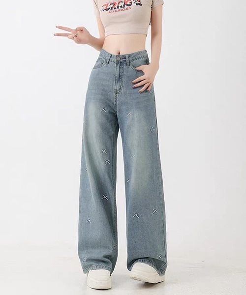 gossip！ロサンゼルス（ゴシップロサンゼルス）の「ステッチデザイン ワイドレッグデニム（デニムパンツ・レディース・ブルー・M/L/S）」の6枚目の写真