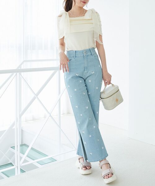 MAJESTIC LEGON（マジェスティックレゴン）の「肩リボンオフショルカットトップス（Tシャツ/カットソー・レディース・ライトグレー/ピンク/ブラック/アイボリー・MEDIUM）」の7枚目の写真