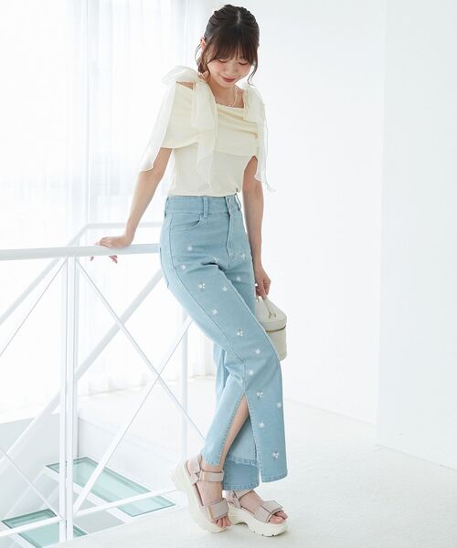 MAJESTIC LEGON（マジェスティックレゴン）の「肩リボンオフショルカットトップス（Tシャツ/カットソー・レディース・ライトグレー/ピンク/ブラック/アイボリー・MEDIUM）」の8枚目の写真