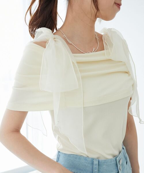 MAJESTIC LEGON（マジェスティックレゴン）の「肩リボンオフショルカットトップス（Tシャツ/カットソー・レディース・ライトグレー/ピンク/ブラック/アイボリー・MEDIUM）」の13枚目の写真