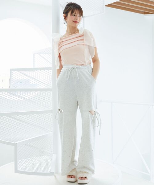MAJESTIC LEGON（マジェスティックレゴン）の「肩リボンオフショルカットトップス（Tシャツ/カットソー・レディース・ライトグレー/ピンク/ブラック/アイボリー・MEDIUM）」の14枚目の写真